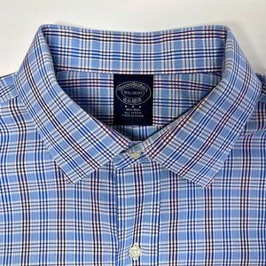Men's Brooks Brothers Blue & Burgundy Plaid Dress Shirt Size 16.5 • 36/37